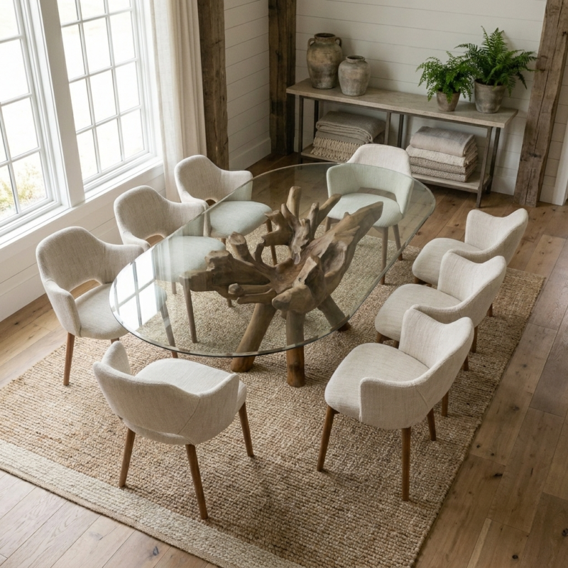 Olira 8 Seater Dining Set with Wave Armchairs