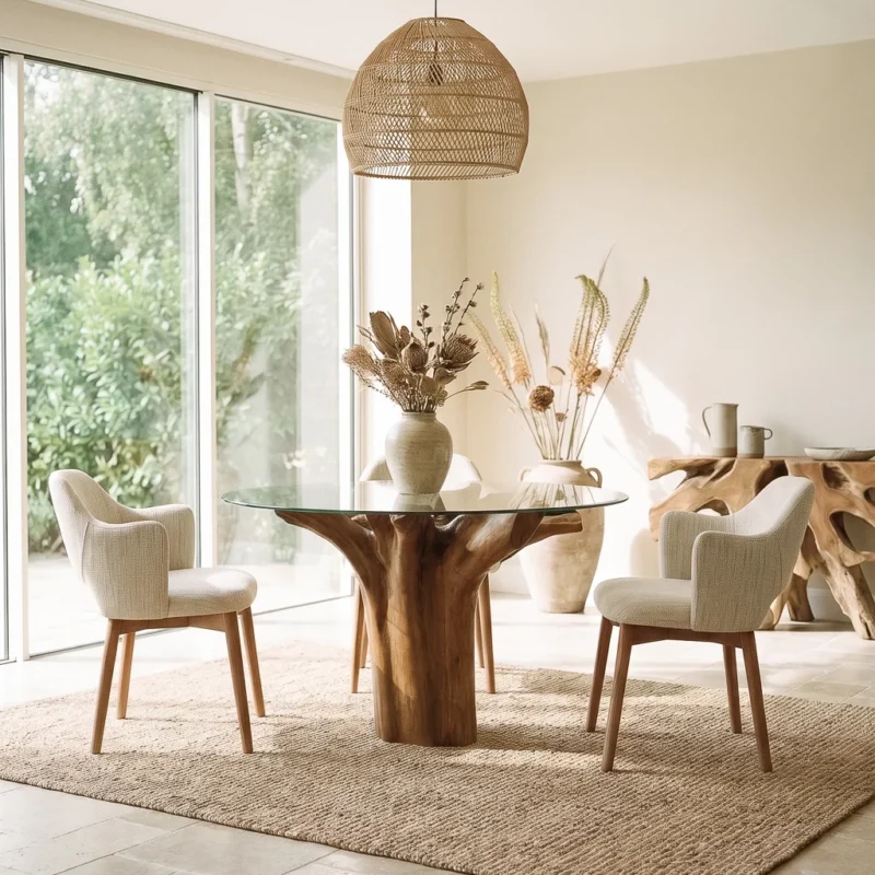 Hara Compact 4 Seater Dining Set with Wave Armchairs