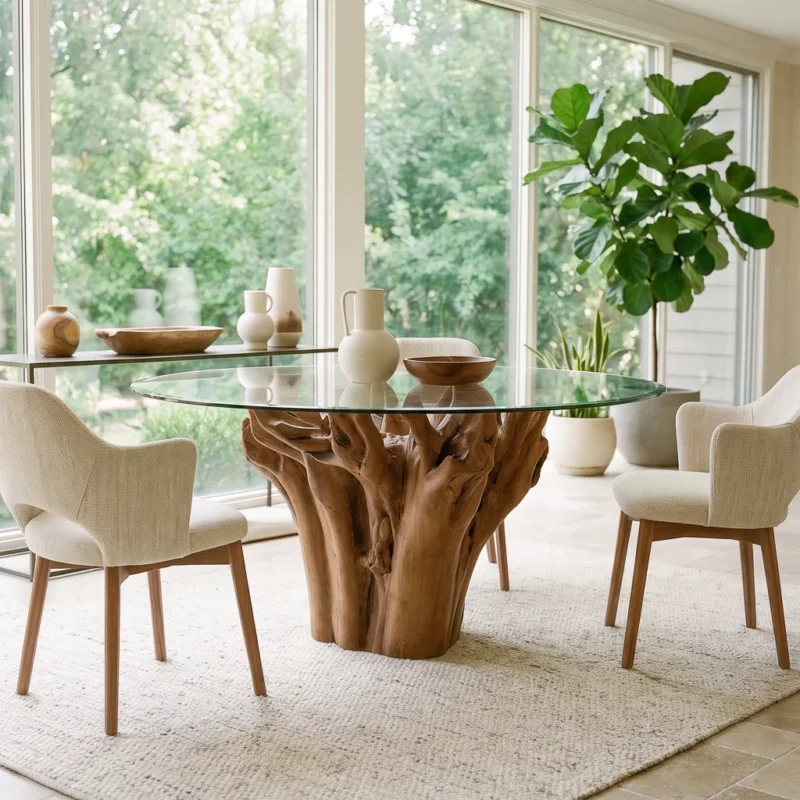 Hara 4 Seater Dining Set with Wave Armchairs