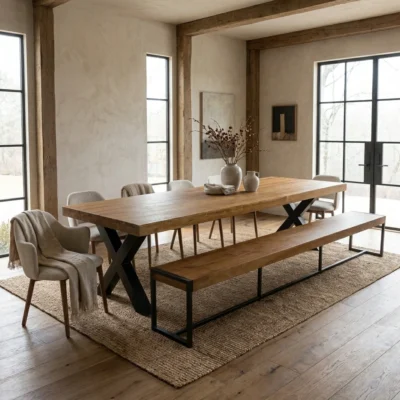 Urban Fusion 8 or 10 Seater Bench Dining Set with Wave Armchairs