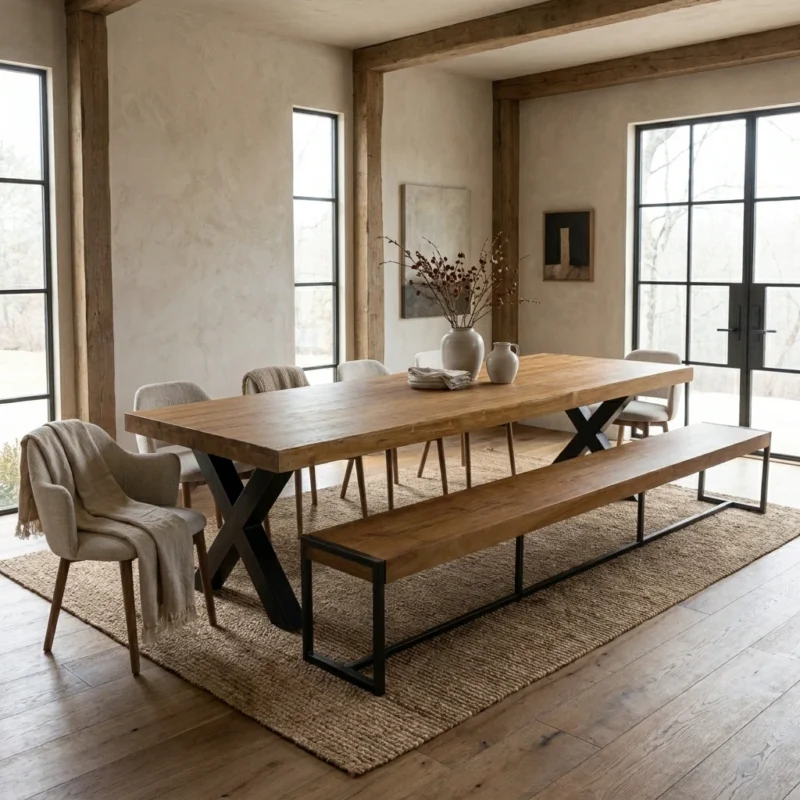Urban Fusion 8 or 10 Seater Bench Dining Set with Wave Armchairs