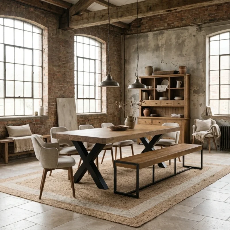 Urban Fusion 6 or 8 Seater Bench Dining Set with Wave Armchairs