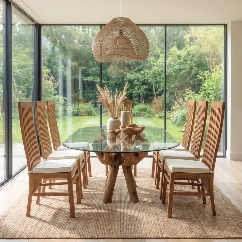 Olira 8 Seater Dining Set with Reclaimed Teak Chairs