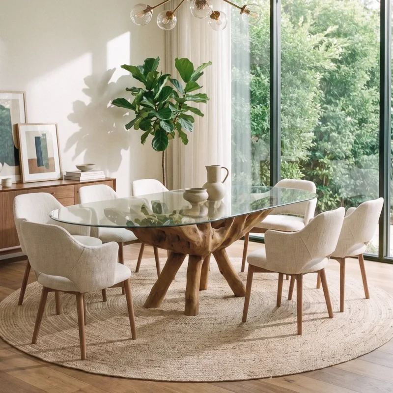 Olira 8 Seater Dining Set with Wave Armchairs