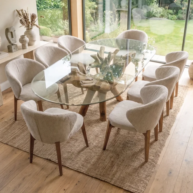 Olira 8 Seater Dining Set with Cove Chairs