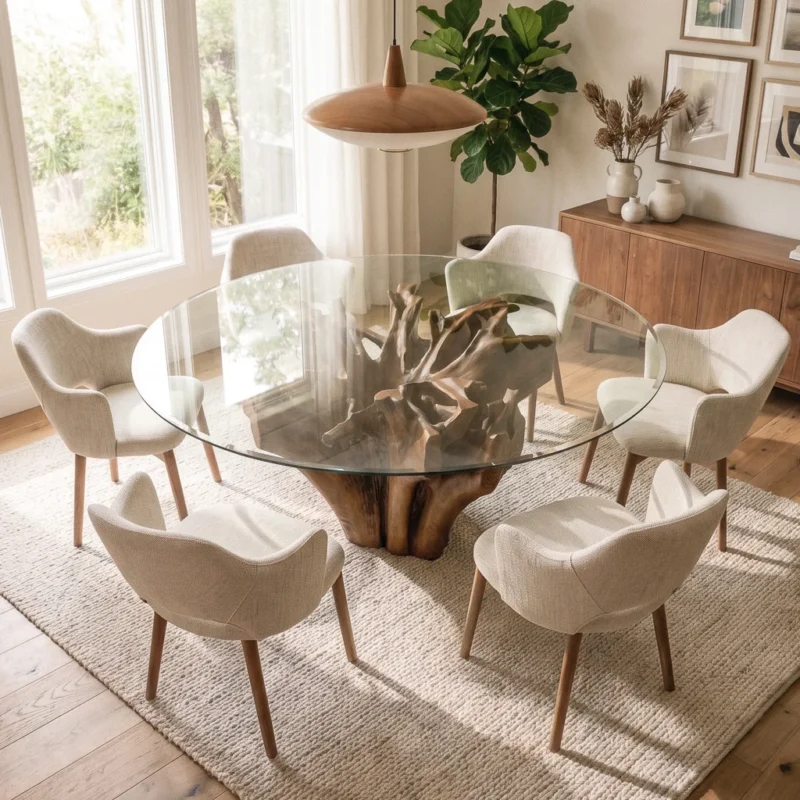 Hara 6 Seater Dining Set with Wave Armchairs