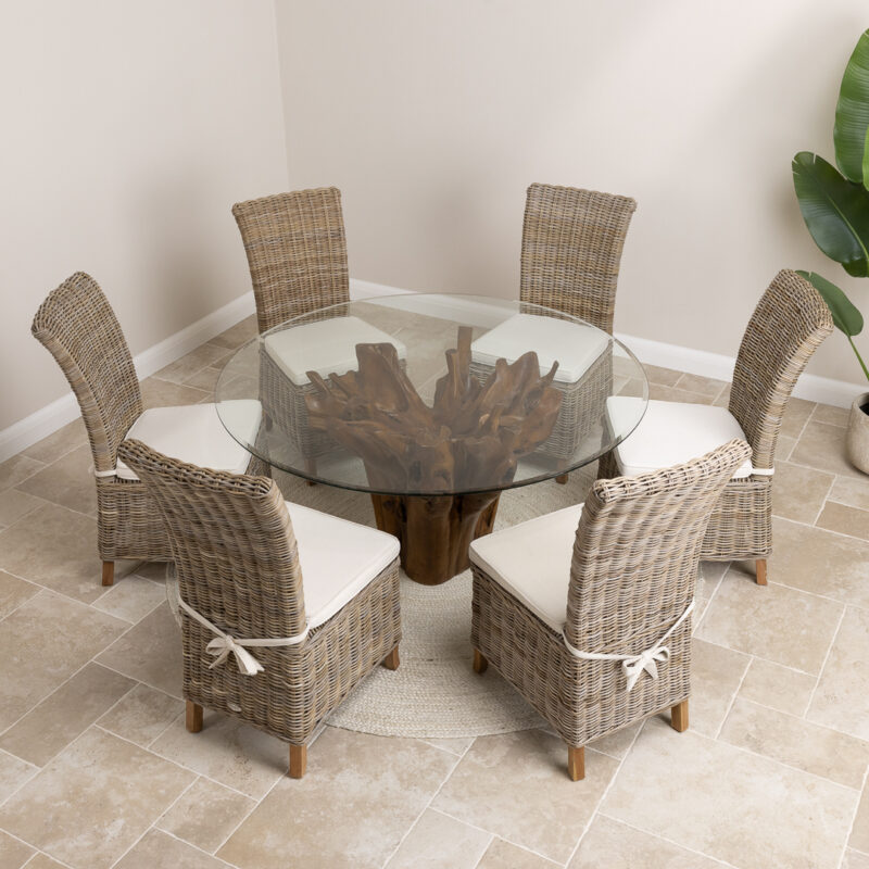 Hara Compact 6 Seater Dining Set with Natural Kubu Chairs