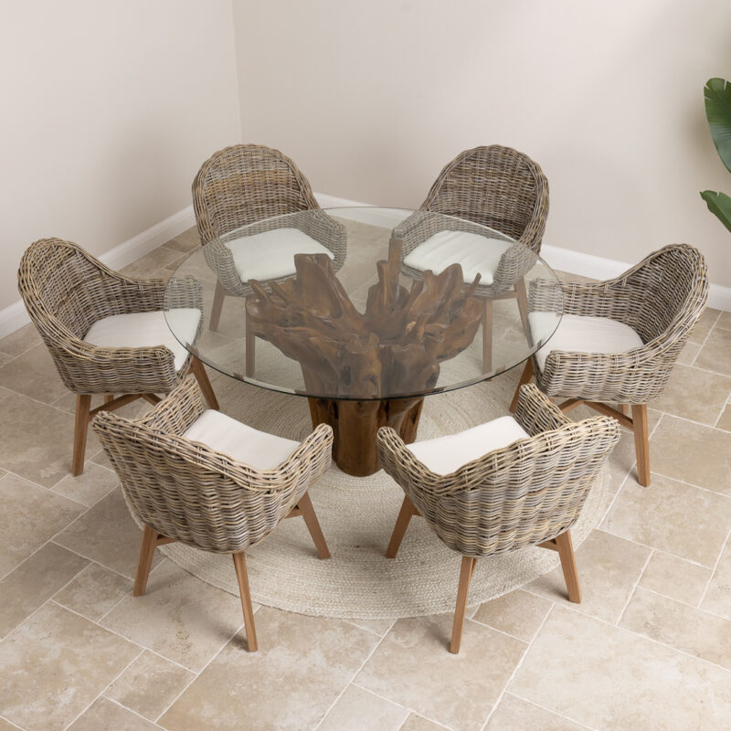 Hara Compact 6 Seater Dining Set with Scandi Armchairs