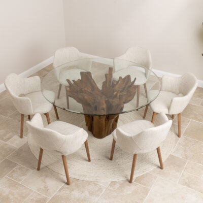 Hara Compact 6 Seater Dining Set with Wave Armchairs