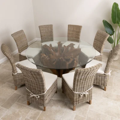 Hara 8 Seater Dining Set with Natural Kubu Chairs
