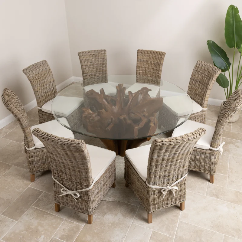 Hara 8 Seater Dining Set with Natural Kubu Chairs