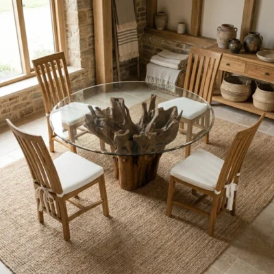 Hara 4 Seater Dining Set with Reclaimed Teak Chairs