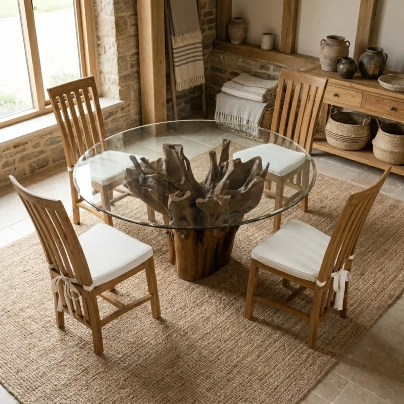 Hara 4 Seater Dining Set with Reclaimed Teak Chairs