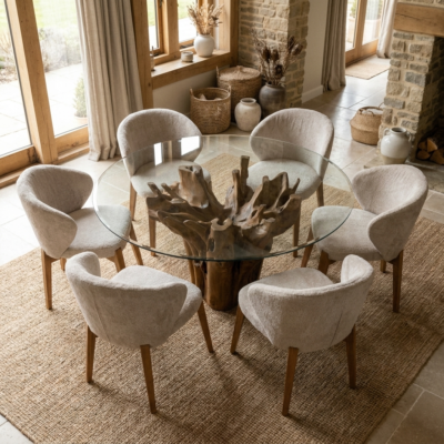 Hara Compact 6 Seater Dining Set with Cove Chairs