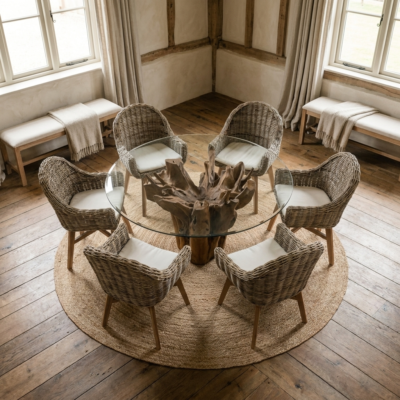 Hara Compact 6 Seater Dining Set with Scandi Armchairs