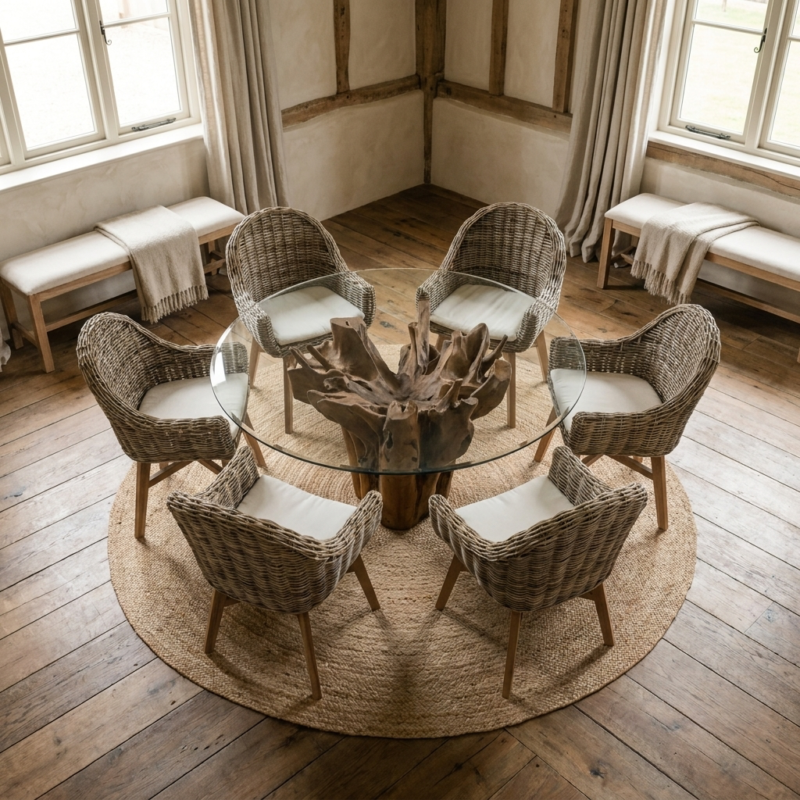 Hara Compact 6 Seater Dining Set with Scandi Armchairs