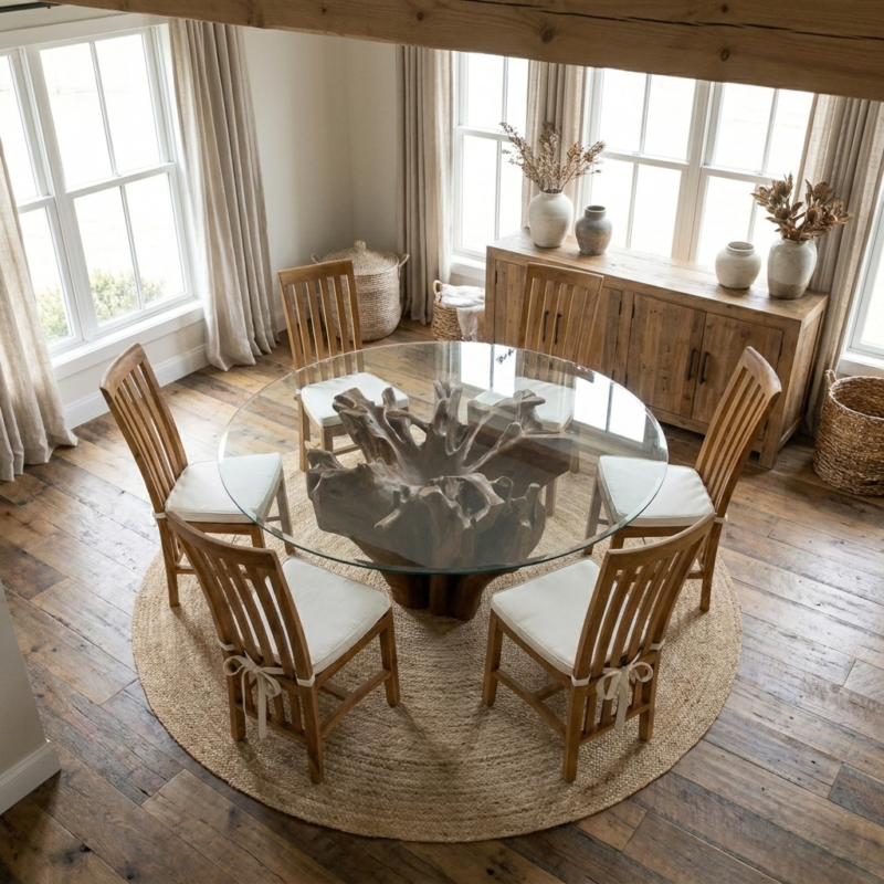 Hara 6 Seater Dining Set with Reclaimed Teak Chairs
