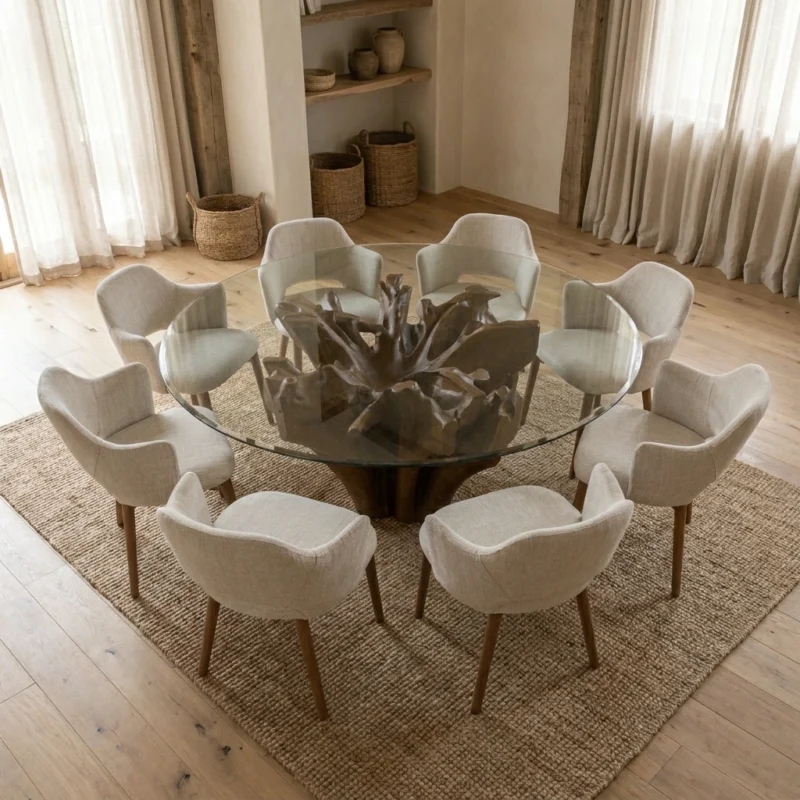 Hara 8 Seater Dining Set with Wave Armchairs