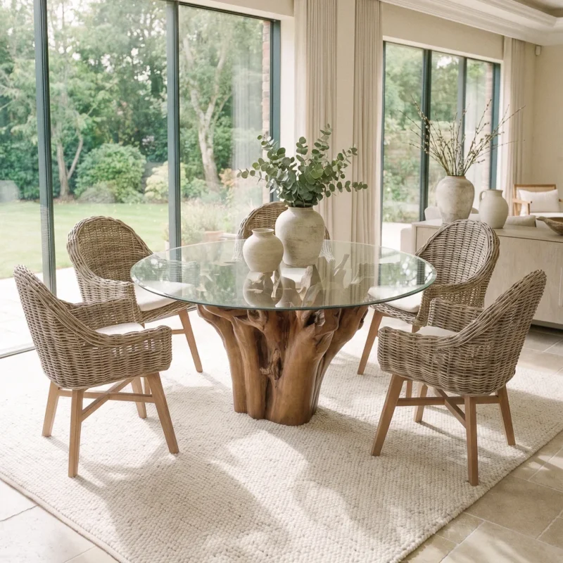 Hara Compact 6 Seater Dining Set with Scandi Armchairs