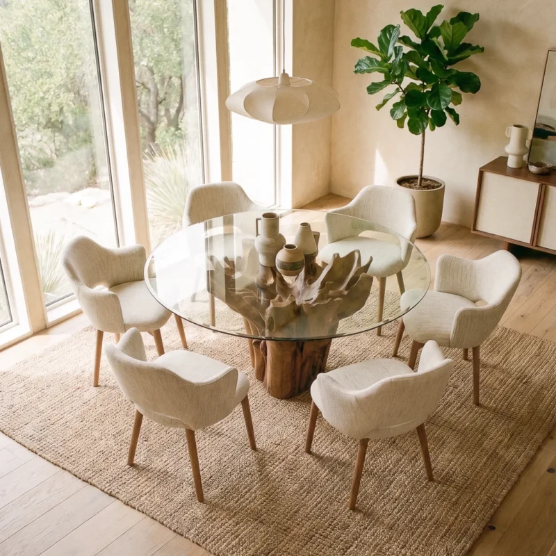 Hara Compact 6 Seater Dining Set with Wave Armchairs
