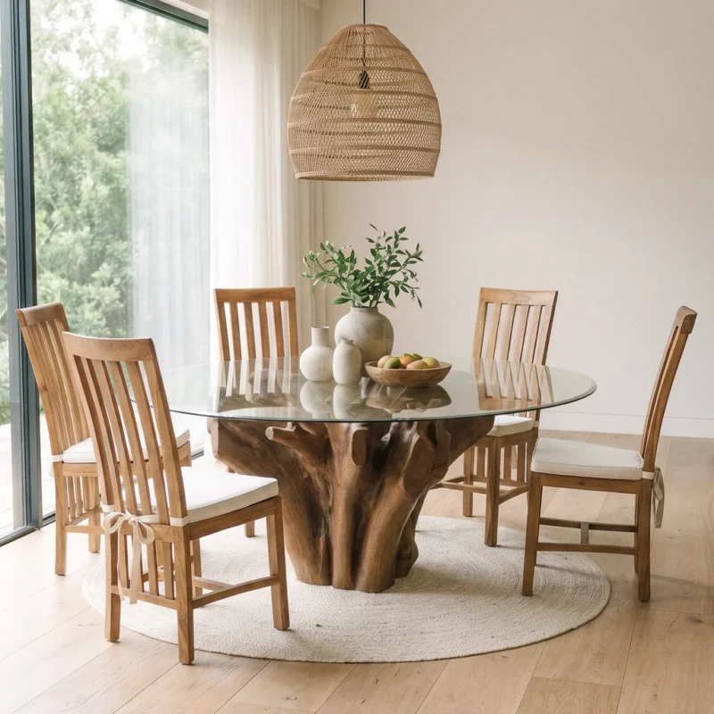 Hara 6 Seater Dining Set with Reclaimed Teak Chairs