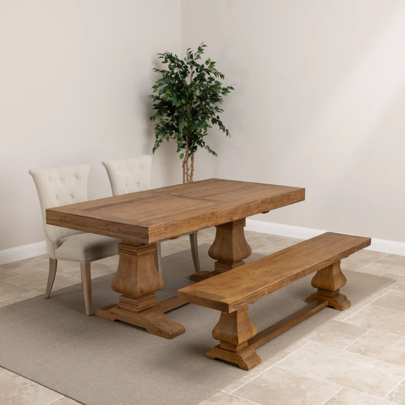 Emara Compact 4 or 6 Seater Bench Dining Set with Windsor Chairs