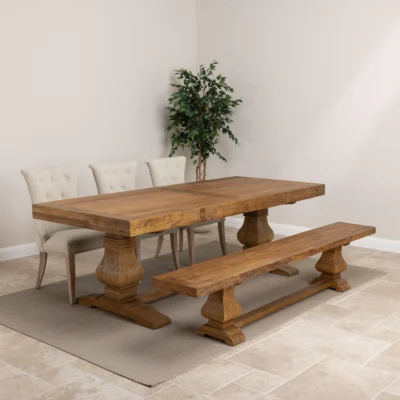 Emara 6 or 8 Seater Bench Dining Set with Windsor Chairs