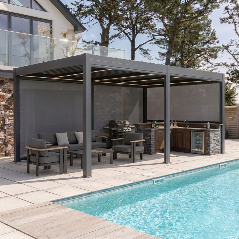Solaire 3.6m x 6m Pergola with Privacy Screens – Anthracite