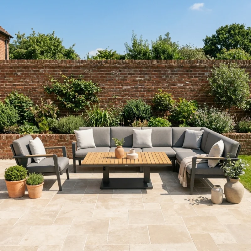 Arlo Corner Sofa Set With Adjustable Table – Anthracite