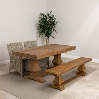 Emara Compact 4 or 6 Seater Bench Dining Set with Natural Kubu Chairs