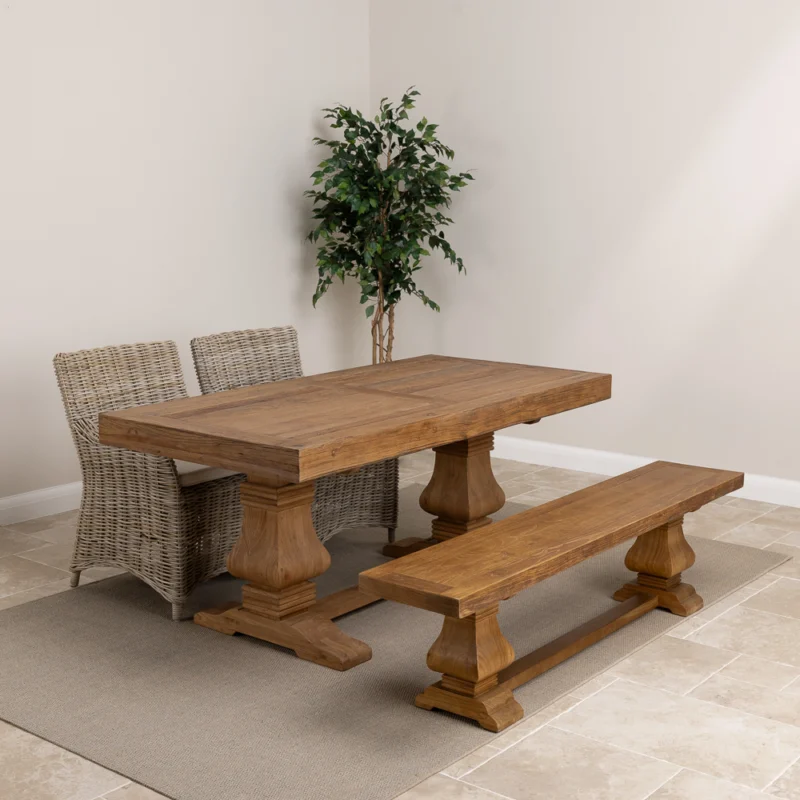 Emara Compact 4 or 6 Seater Bench Dining Set with Natural Kubu Chairs