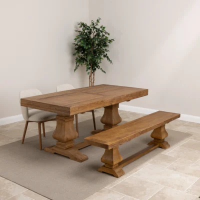 Emara Compact 4 or 6 Seater Bench Dining Set with Wave Armchairs
