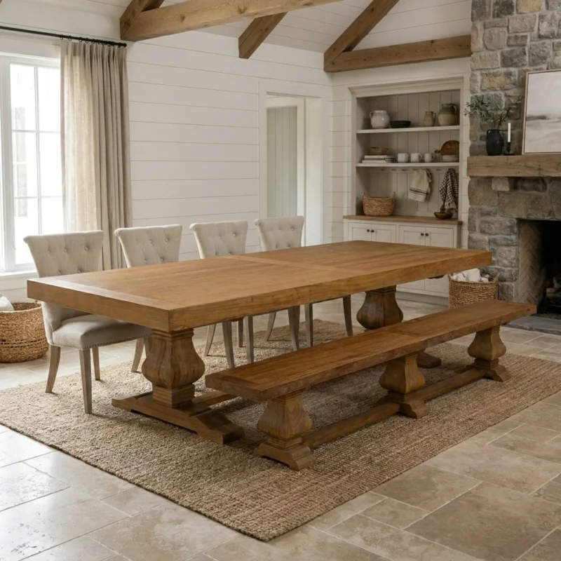 Emara 8 or 10 Seater Bench Dining Set with Windsor Chairs