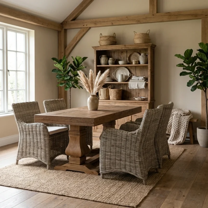 Emara Compact 4 or 6 Seater Dining Set with Natural Kubu Chairs
