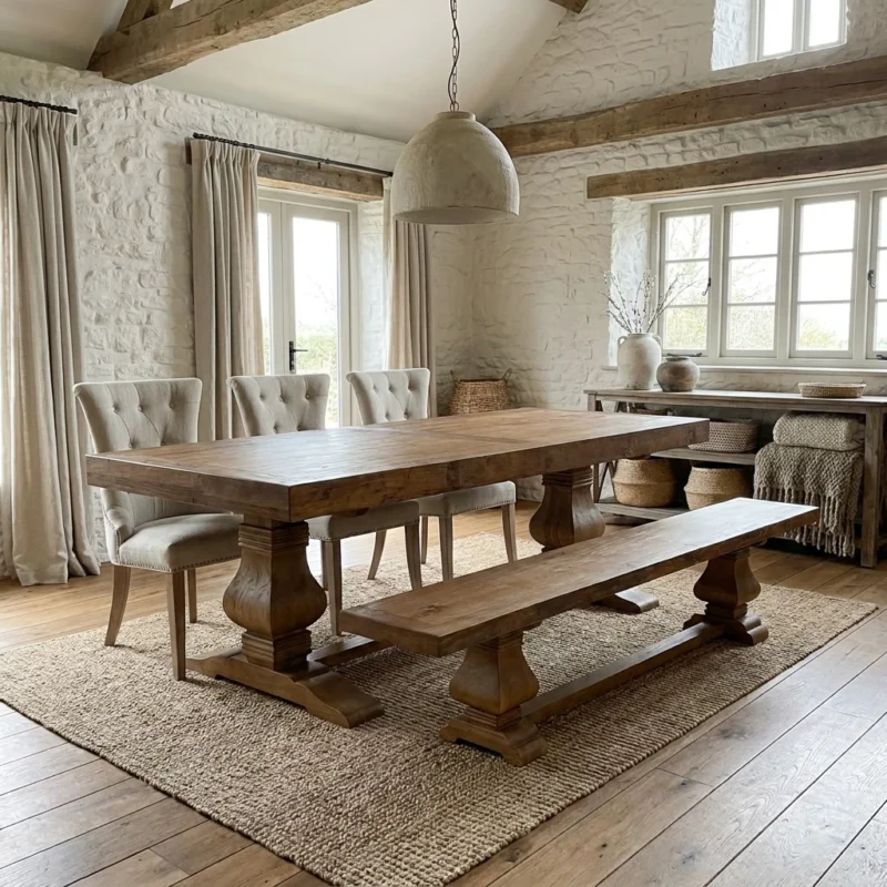 Emara 6 or 8 Seater Bench Dining Set with Windsor Chairs