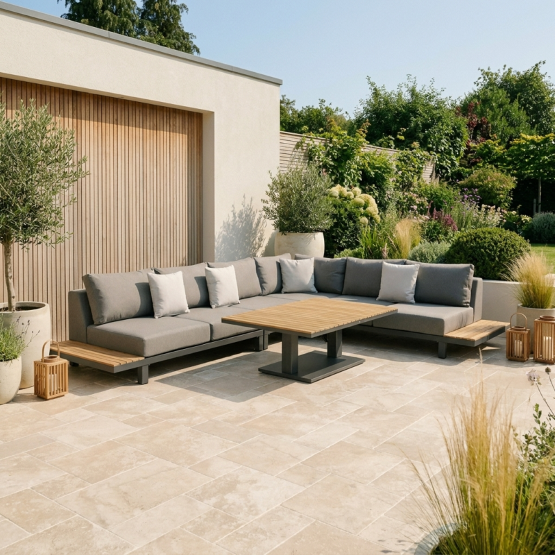Lumira Corner Sofa Set With Adjustable Table – Anthracite