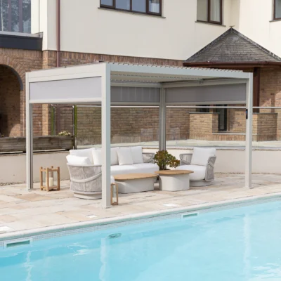 Solaire 3m x 4m Pergola with Privacy Screens – Latte