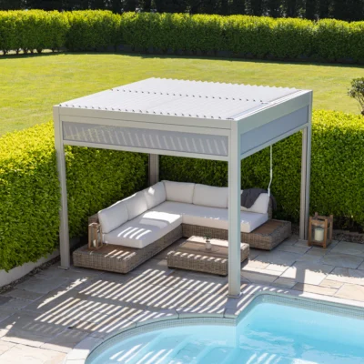 Solaire 3m x 3m Pergola with Privacy Screens – Latte
