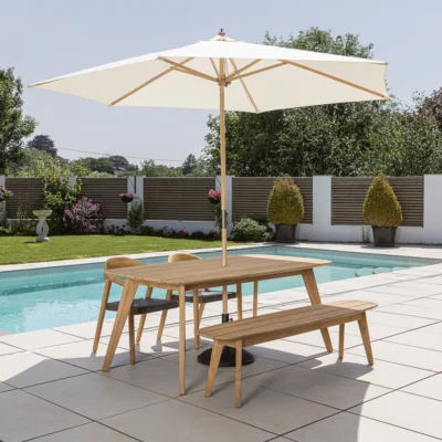 Arida 4 or 6 Seater Bench Dining Set with Eclipse Armchairs
