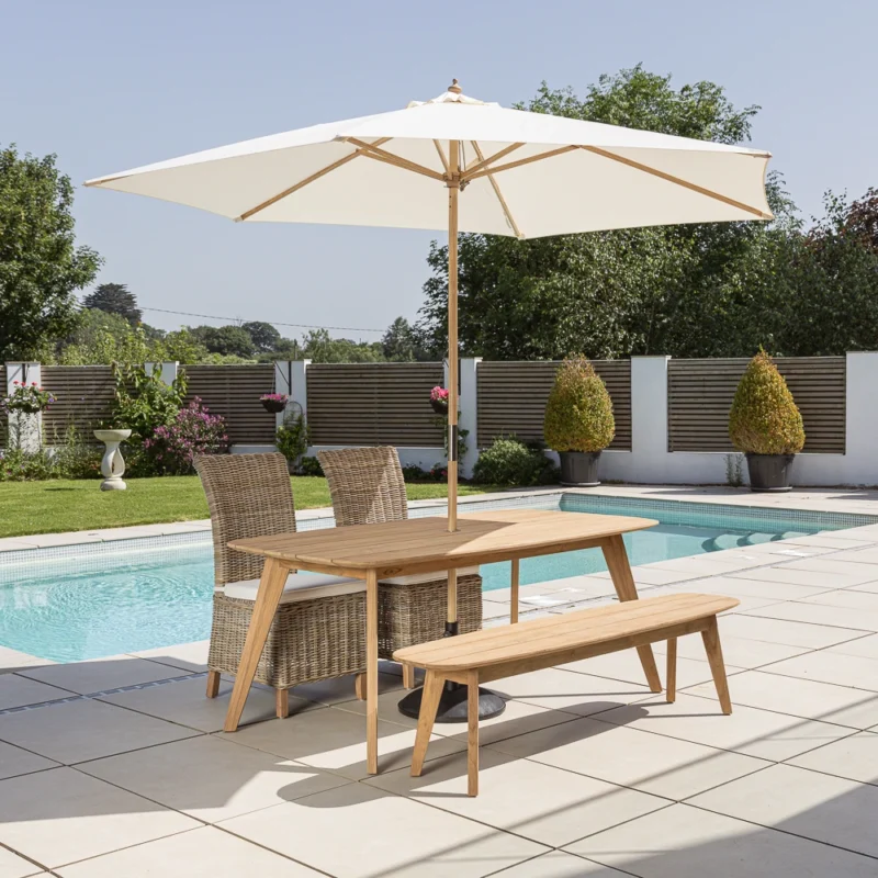 Arida 4 or 6 Seater Bench Dining Set with Natural Kubu Chairs