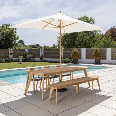 Arida 6 or 8 Seater Bench Dining Set with Eclipse Armchairs