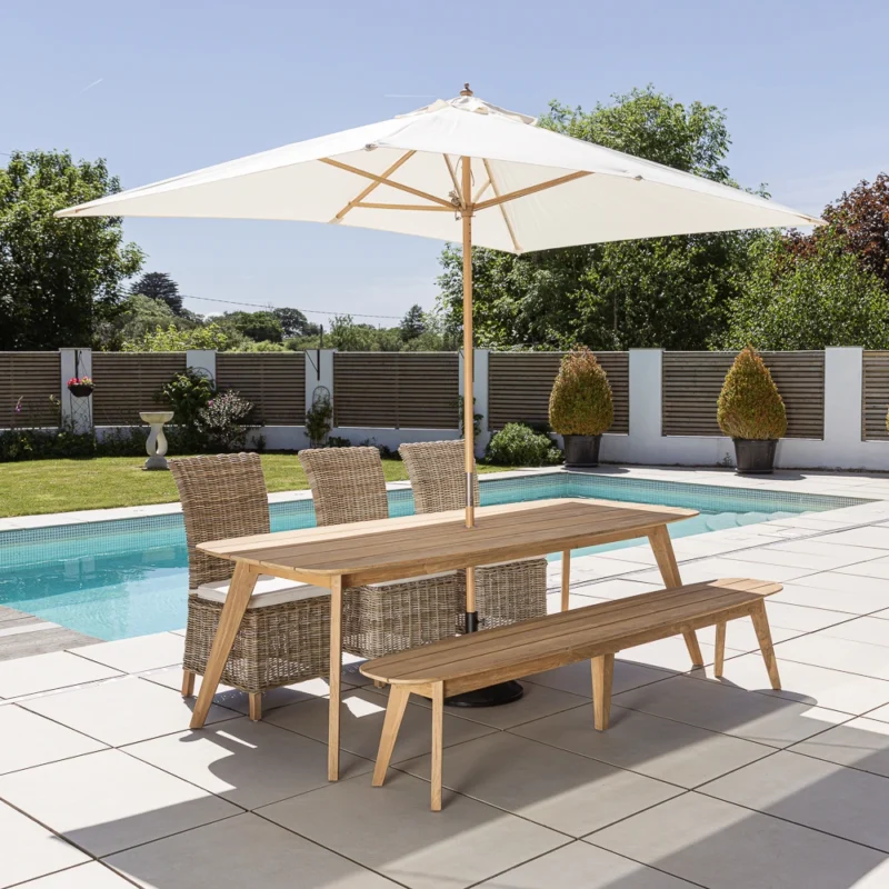 Arida 6 or 8 Seater Bench Dining Set with Natural Kubu Chairs